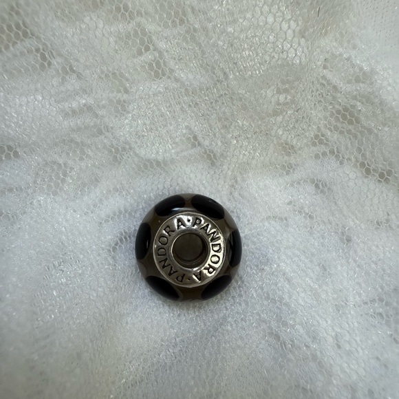 Pandora Black and White Glass Bead Patterned Charm - Picture 1 of 2